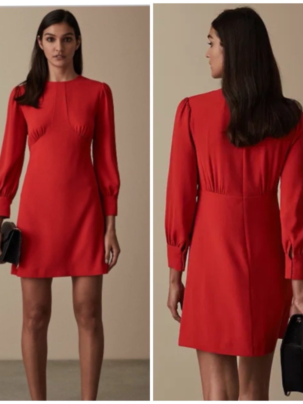 Reiss Analise  Red Long Sleeve Mini Dress Size 10‎